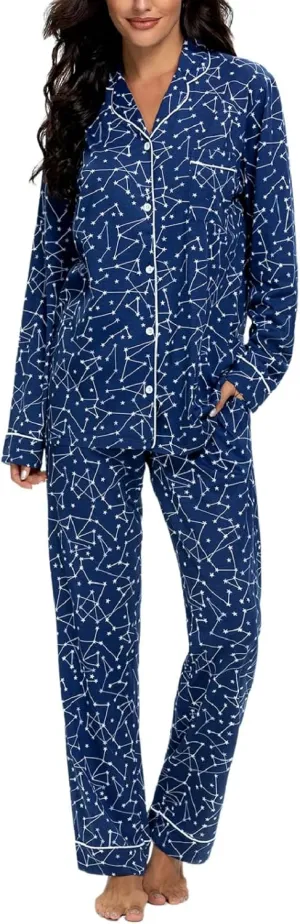 Tugege Pajamas Set Long Sleeve Sleepwear Womens Button Down Nightwear Pj Sets
