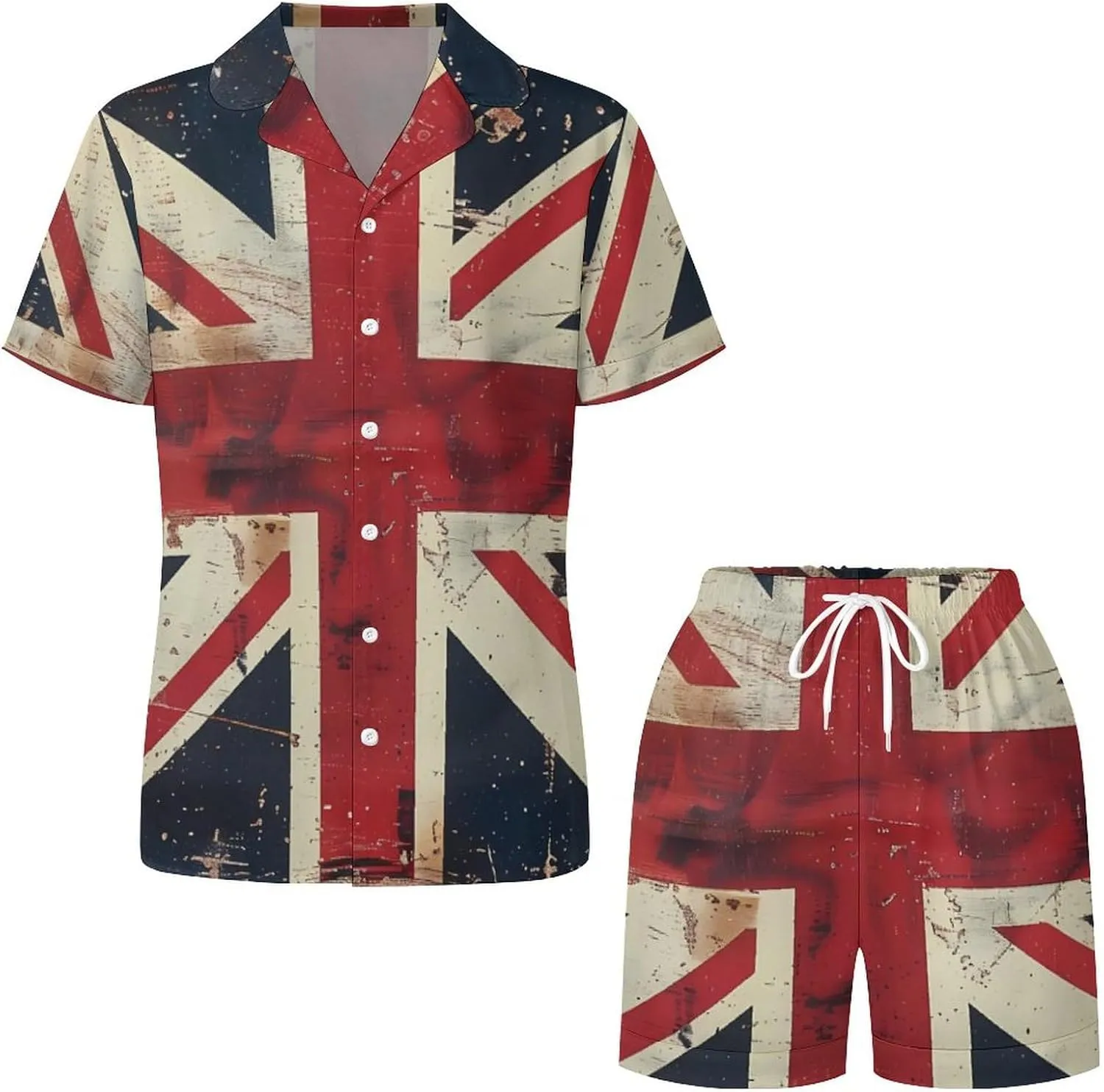 UK Vintage British Flag Women's Satin Pajama Set Short Sleeve Button Down Sleepwear Loungewear Pj Set