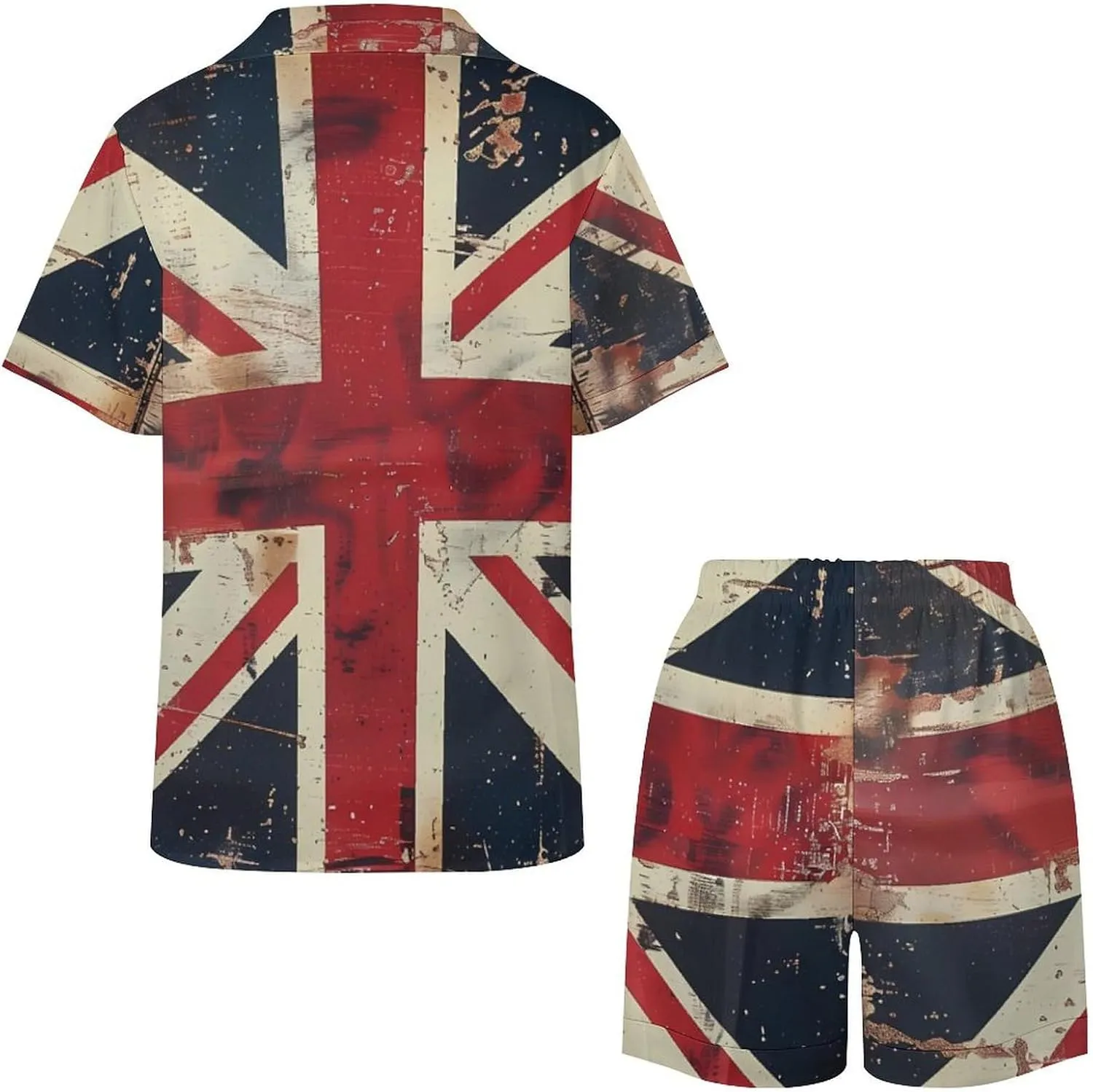 UK Vintage British Flag Women's Satin Pajama Set Short Sleeve Button Down Sleepwear Loungewear Pj Set