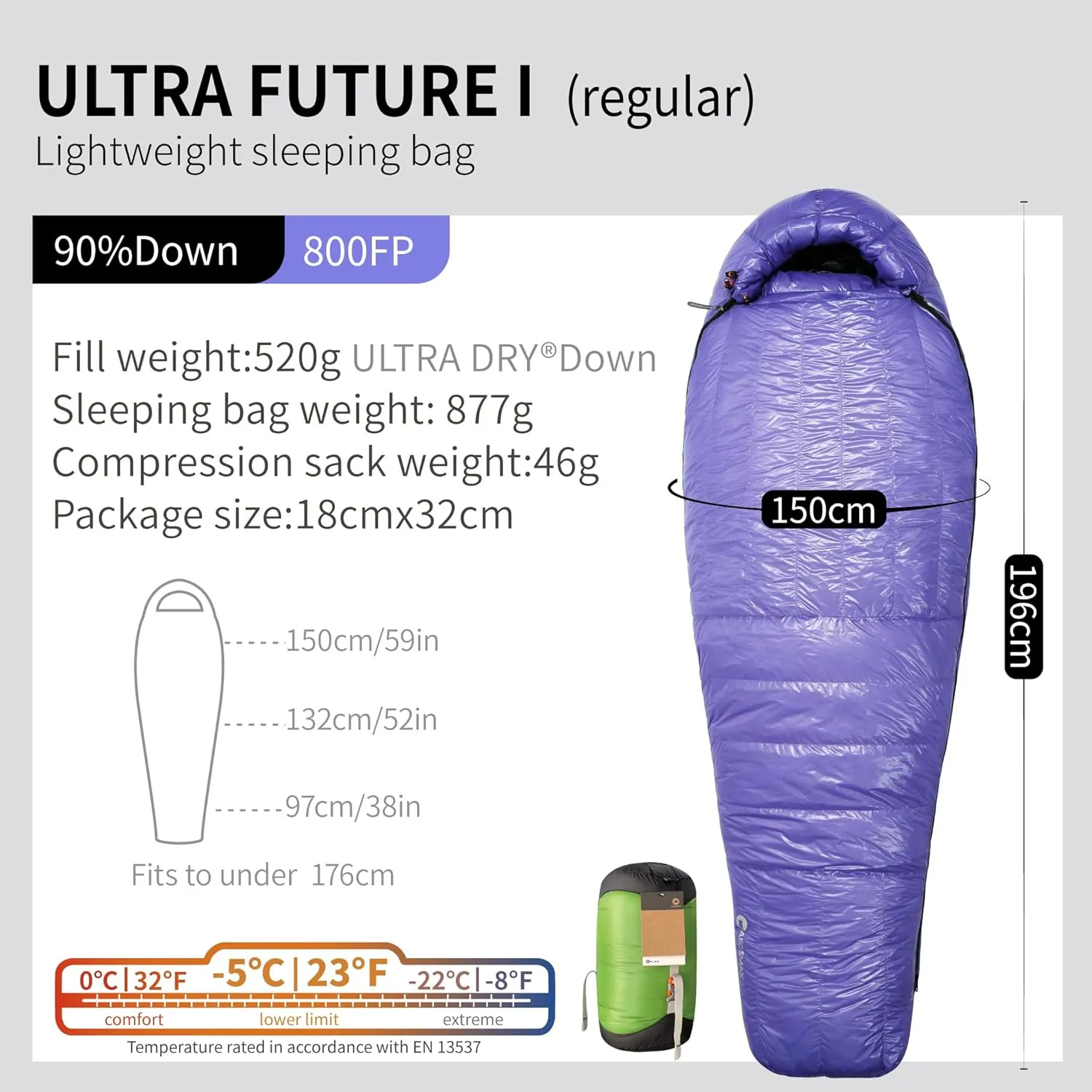 Ultra Dry Down Sleeping Bag - 10D 800FP, Thicken Winter, Ultralight Camping & Hiking, Backpacking Outdoor (Future II Lengthen)