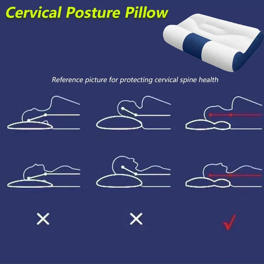 Ultra Fire Cervical Care Pillow, Cervical Support Goose Down Pillow, Ergonomic Sleep-Enhancing Neck Traction Comfortable Goose Down Bolster (Blue, Big)