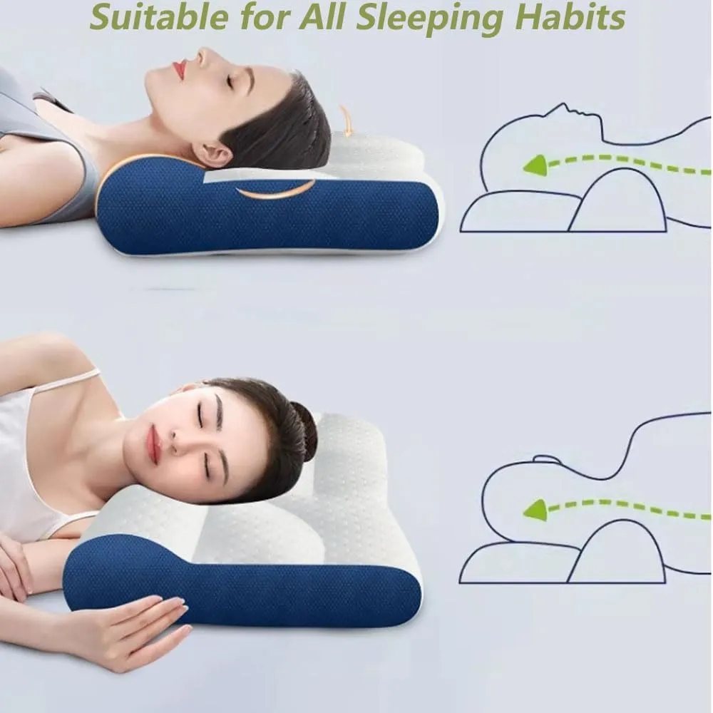 Ultra Fire Cervical Care Pillow, Cervical Support Goose Down Pillow, Ergonomic Sleep-Enhancing Neck Traction Comfortable Goose Down Bolster (Blue, Big)