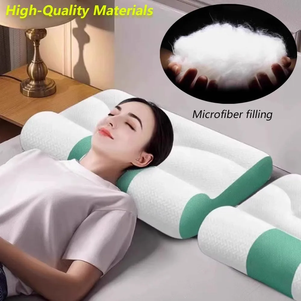 Ultra Fire Cervical Care Pillow, Cervical Support Goose Down Pillow, Ergonomic Sleep-Enhancing Neck Traction Comfortable Goose Down Bolster (Blue, Big)