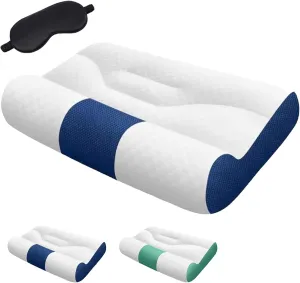 Ultra Fire Cervical Care Pillow, Cervical Support Goose Down Pillow, Ergonomic Sleep-Enhancing Neck Traction Comfortable Goose Down Bolster (Blue, Big)