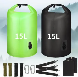 Ultralight Bear Bag Hanging System - 2-Pack 15L Waterproof Bear Proof Food Storage Kit with Rock Sack 4 Ropes 4 Safety Clips 2 Straps for Hiking, Camping & Backpackin, Green   Black