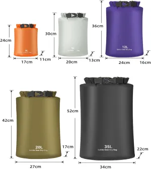 Ultralight Dry Sack Set Lightweight Roll Bag Compression Bag Set for Travelling, Outdoor and Camping (3L 5L 12L 20L 35L)
