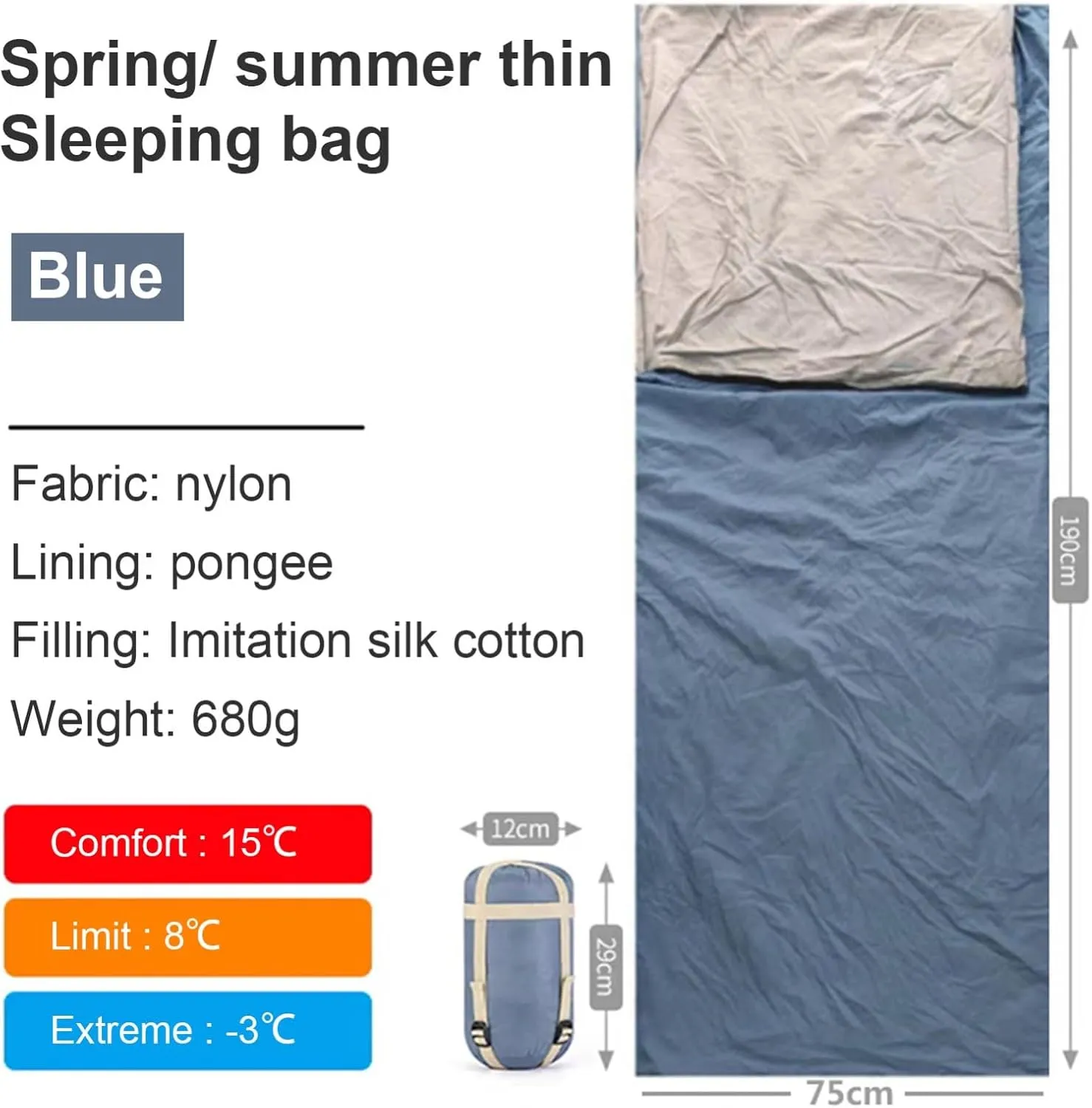 Ultralight Sleeping Bag, Envelope Lightweight Portable Comfort with Compression Sack Long Full Sized Zipper Camping Blanket