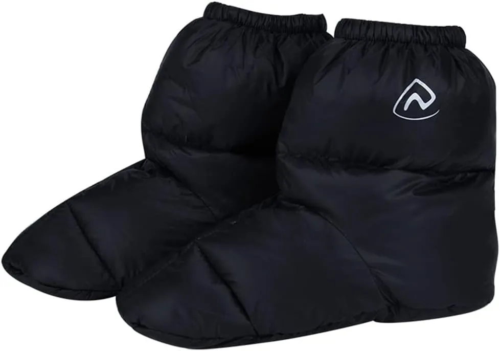 Ultralight Winter Duck Down Booties Warm Socks Slippers Warm Soft Cozy Water-Resistant for Camping Backpacking Indoor Down Filled Slipper Boots with Storage Bag(M/Black)