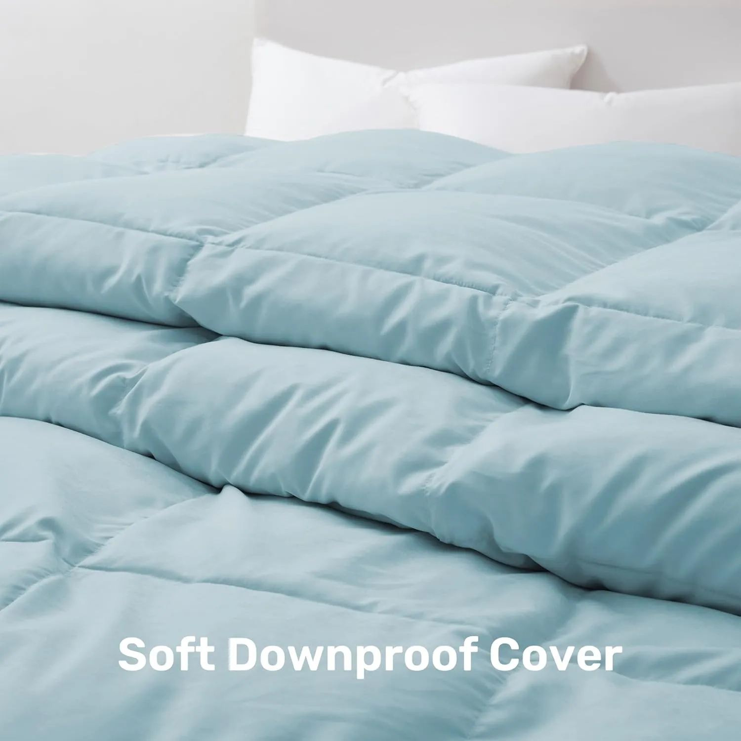 UNIKOME Goose Feather Down Comforter - Cloud-Like Fluffiness Down Feather Comforters, All Season Duvet Insert with Soft Downproof Cover, (Cal King, Blue,108"X94")