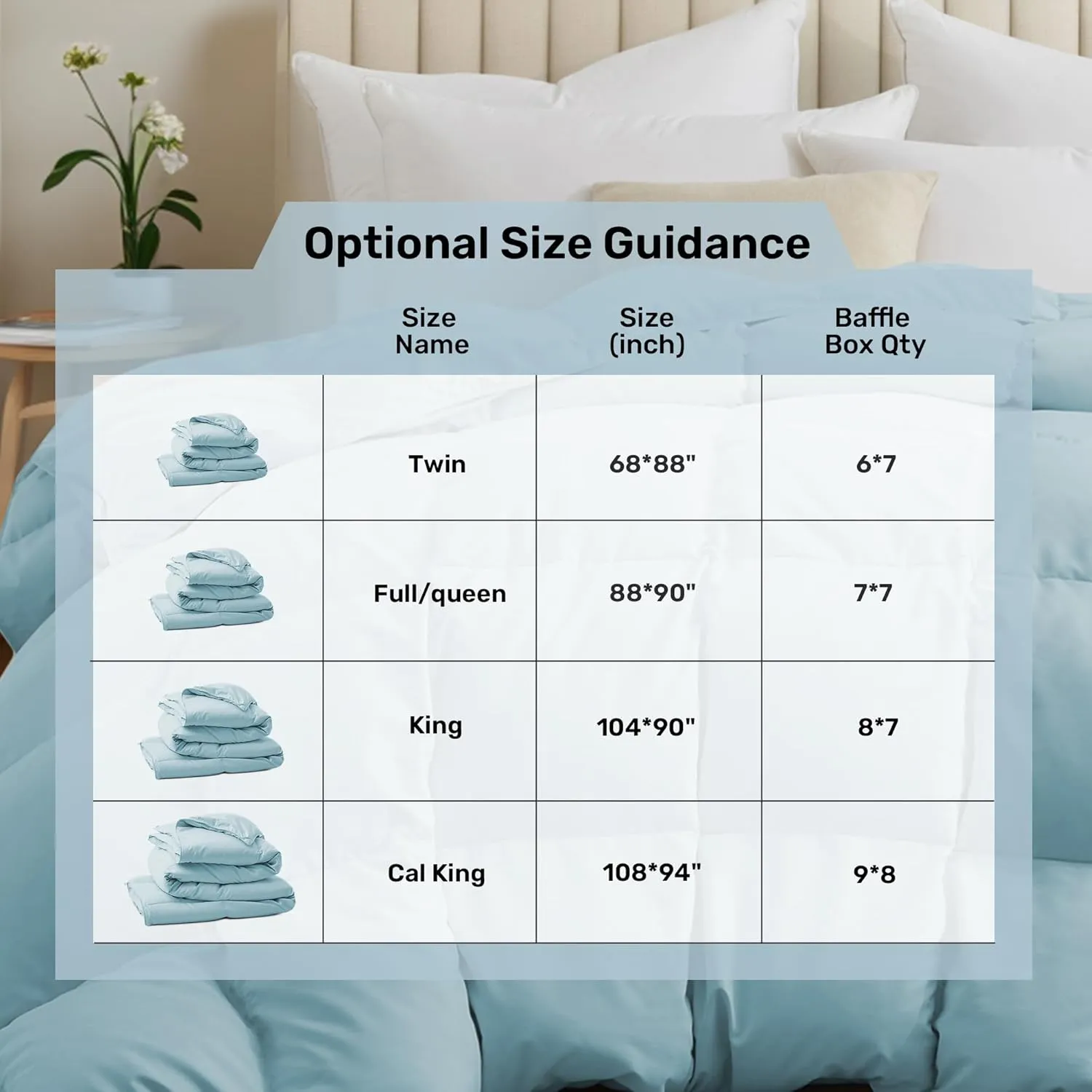 UNIKOME Goose Feather Down Comforter - Cloud-Like Fluffiness Down Feather Comforters, All Season Duvet Insert with Soft Downproof Cover, (Cal King, Blue,108"X94")