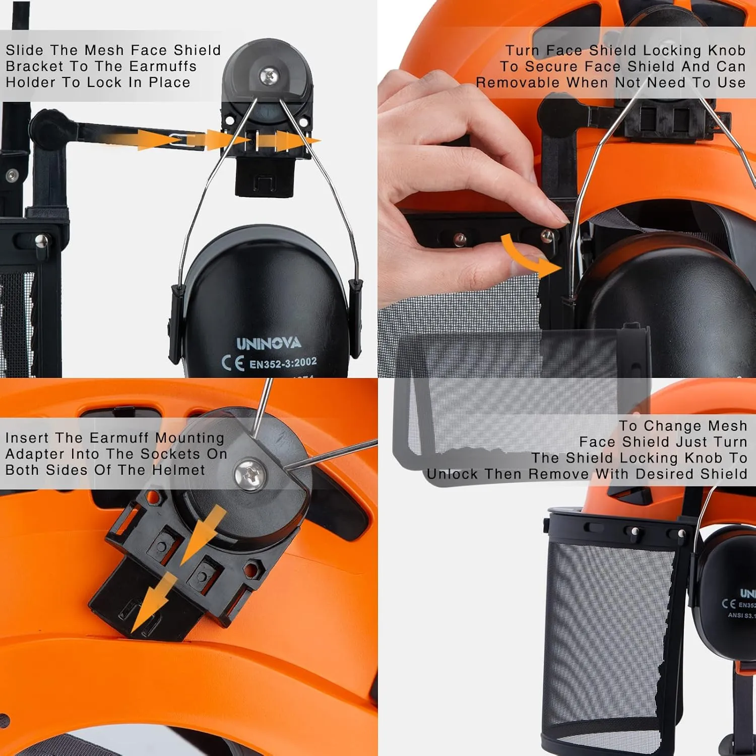 UNINOVA Forestry Chainsaw Arborist Helmet with Mesh Face Shield and Ear Muffs Hearing Protection,Logging Trimming Mowing Climbing Tree Garden Work OSHA Safety Hard Hat Helmet