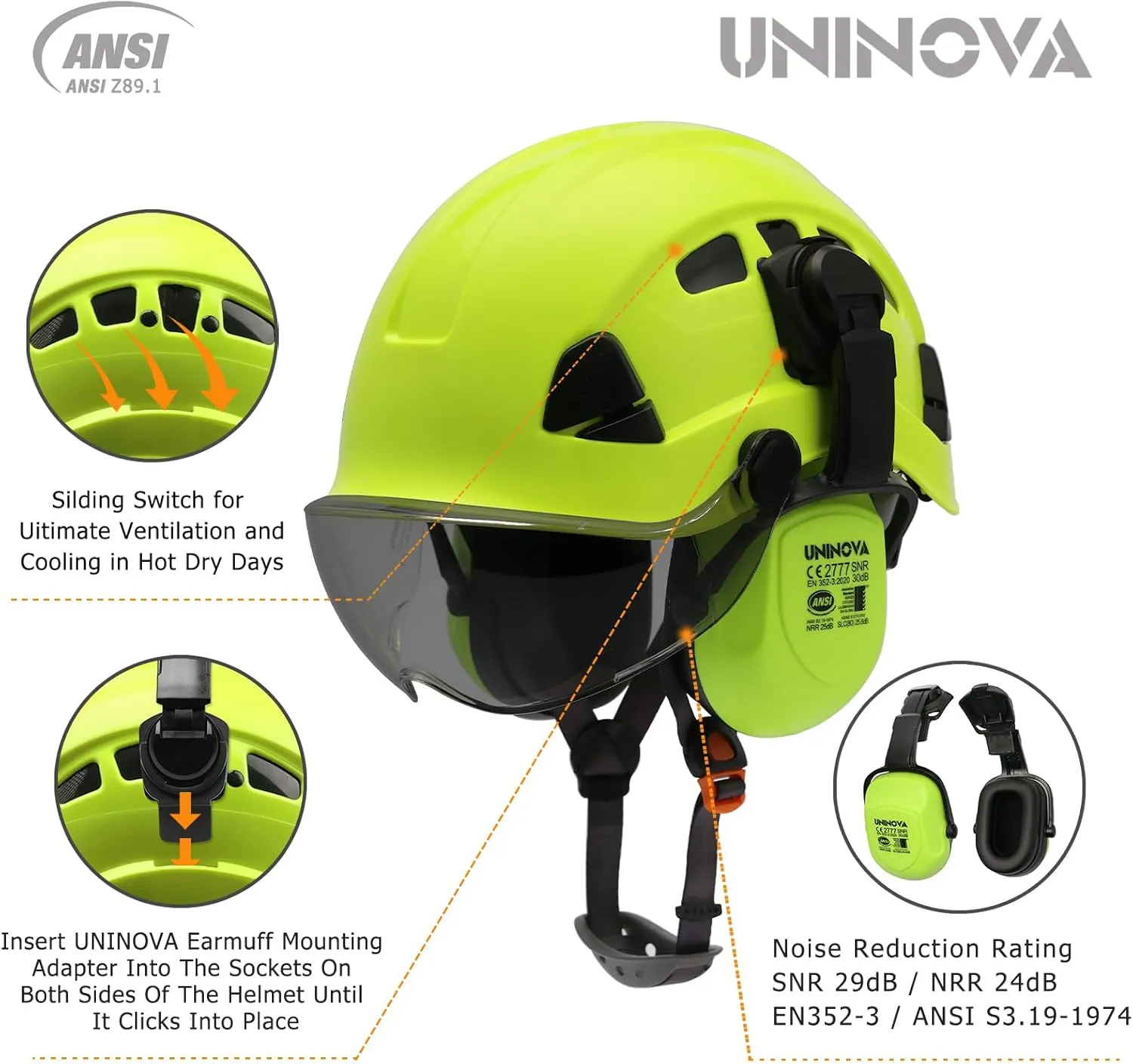 UNINOVA Forestry Chainsaw Arborist Helmet with Mesh Face Shield and Ear Muffs Hearing Protection,Logging Trimming Mowing Climbing Tree Garden Work OSHA Safety Hard Hat Helmet