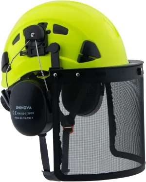 UNINOVA Forestry Chainsaw Arborist Helmet with Mesh Face Shield and Ear Muffs Hearing Protection,Logging Trimming Mowing Climbing Tree Garden Work OSHA Safety Hard Hat Helmet