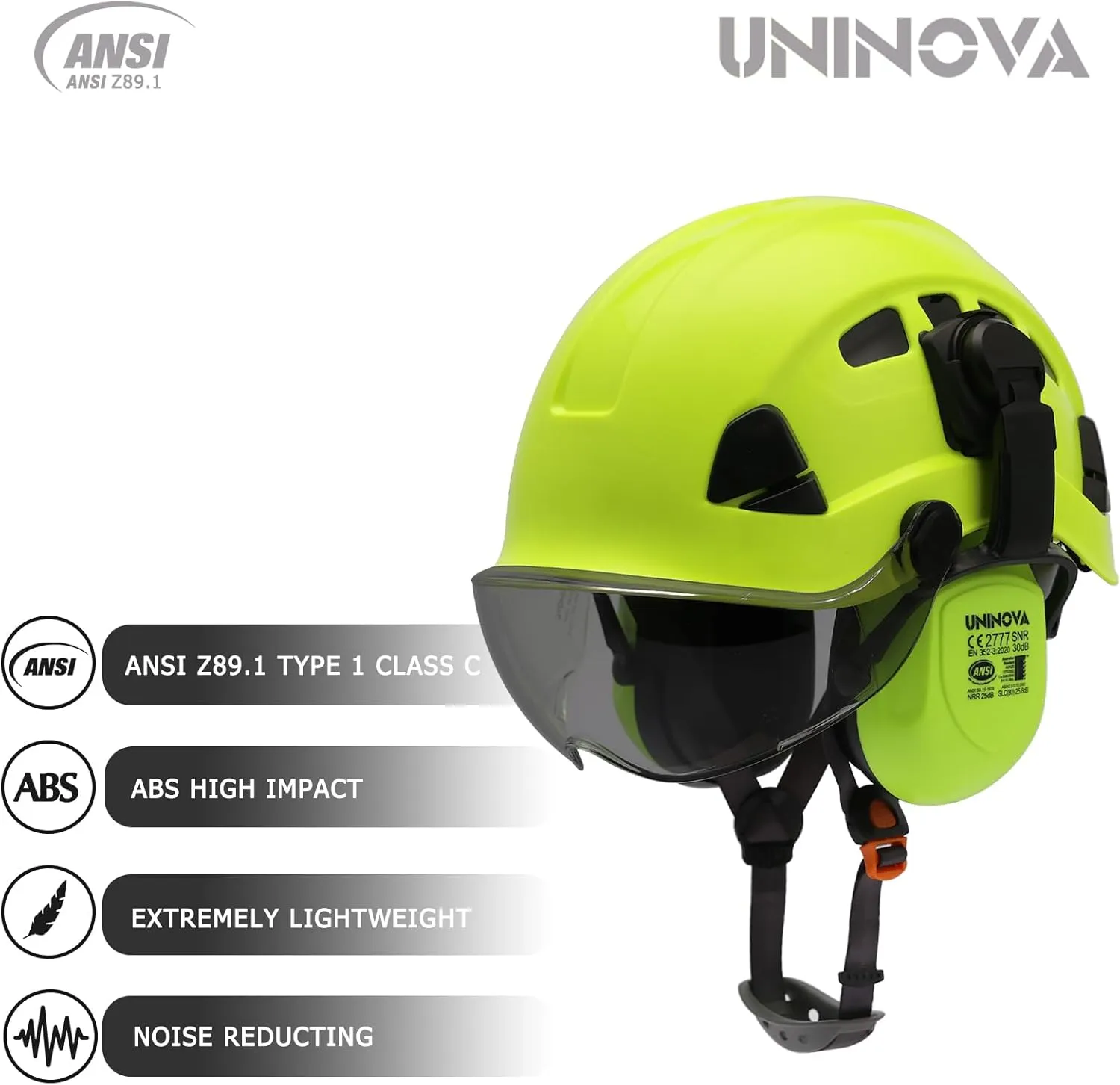 UNINOVA Forestry Chainsaw Arborist Helmet with Mesh Face Shield and Ear Muffs Hearing Protection,Logging Trimming Mowing Climbing Tree Garden Work OSHA Safety Hard Hat Helmet