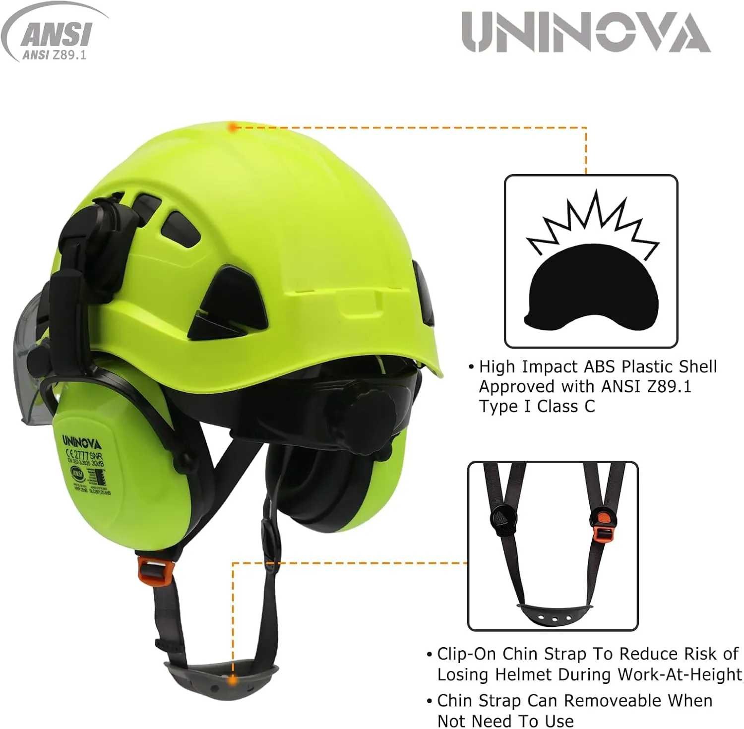 UNINOVA Forestry Chainsaw Arborist Helmet with Mesh Face Shield and Ear Muffs Hearing Protection,Logging Trimming Mowing Climbing Tree Garden Work OSHA Safety Hard Hat Helmet
