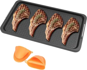 Universal Double Burner Griddle Pan for Gas,Electric,Ceramic,Stove Top,Flat Top Grill Plate with Silicone Cooling Handle Grill Pan for Glass Top Stove,Cast Iron Griddle Pan for Outdoor Camping,15 Inch