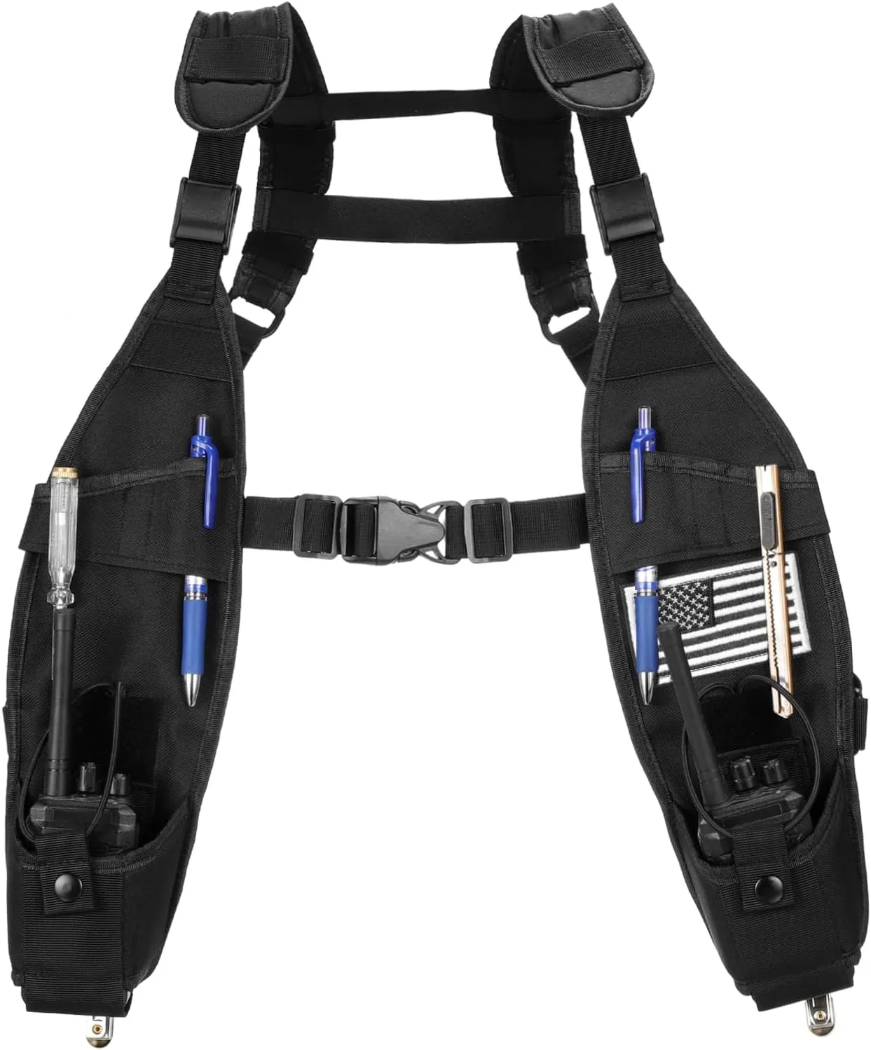 Universal Double Radio Shoulder Holster Chest Harness Vest Rig Radio Harness Shoulder Radio Holder Radio Holster for Police Firefighter Two Way Radio Walkie Talkie Rescue Essentials