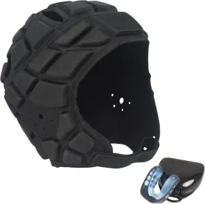 Universal Soft Shell Flag Football Helmet with Mouth Guard, 7v7 Rugby Helmet Adjustable Breathable Head Protection Scrum Cap for Youth and Adults, Paired with Sports Teeth Guards