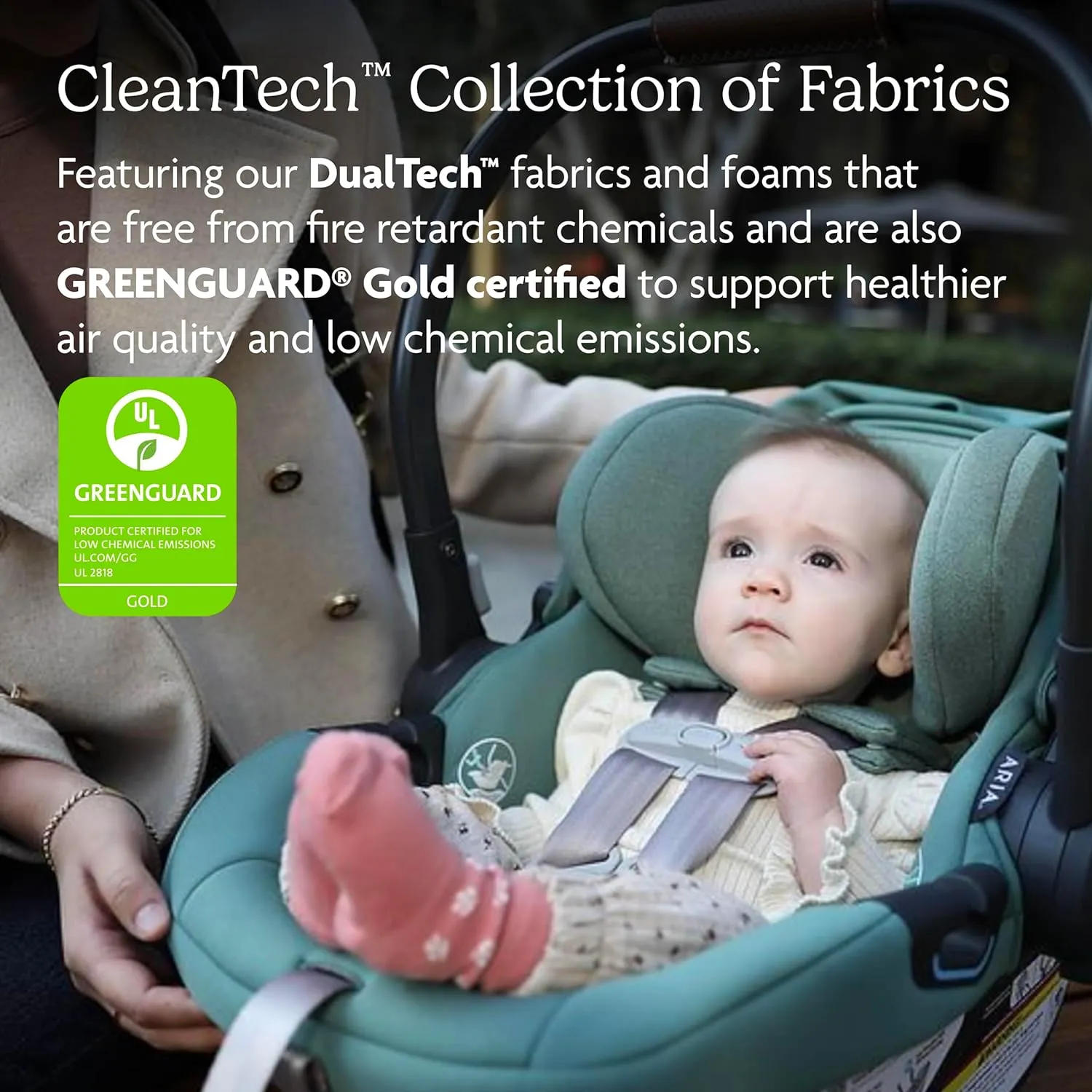 UPPAbaby Aria Lightweight Infant Car Seat/Just Under 6 lbs for Easy Portability/Base with Load Leg   Infant Insert Included/Direct Stroller Attachment/Gwen (Green/Saddle Leather)
