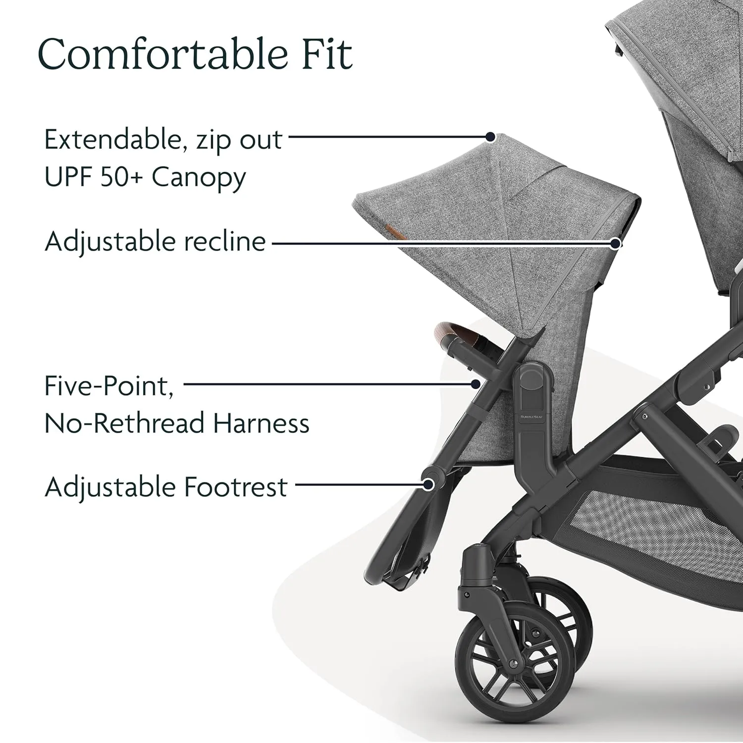 UPPAbaby RumbleSeat V2  Second Lower Seat/Compatible with Vista V2 and Vista V3 / Adapters, Bumper Bar, Bug Shield Included/Alice (Dusty Pink/Silver Frame/Saddle Leather)