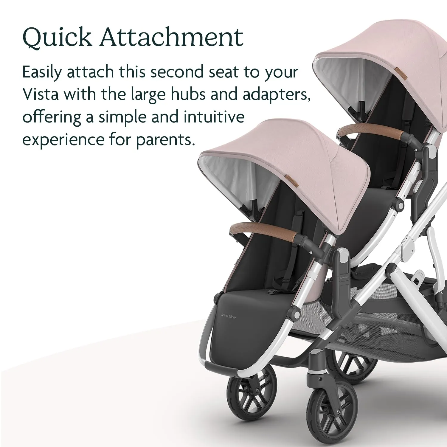 UPPAbaby RumbleSeat V2  Second Lower Seat/Compatible with Vista V2 and Vista V3 / Adapters, Bumper Bar, Bug Shield Included/Alice (Dusty Pink/Silver Frame/Saddle Leather)