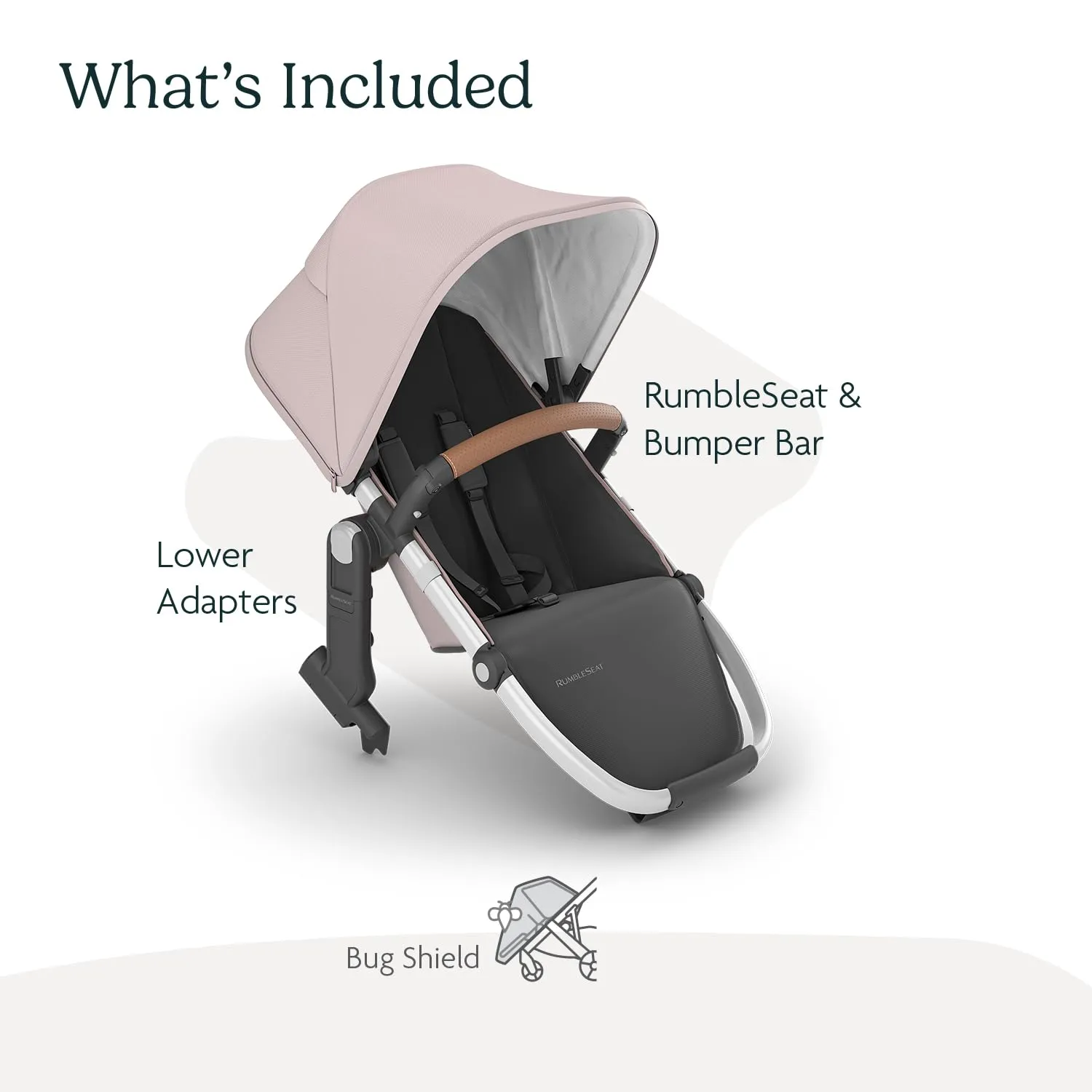UPPAbaby RumbleSeat V2  Second Lower Seat/Compatible with Vista V2 and Vista V3 / Adapters, Bumper Bar, Bug Shield Included/Alice (Dusty Pink/Silver Frame/Saddle Leather)