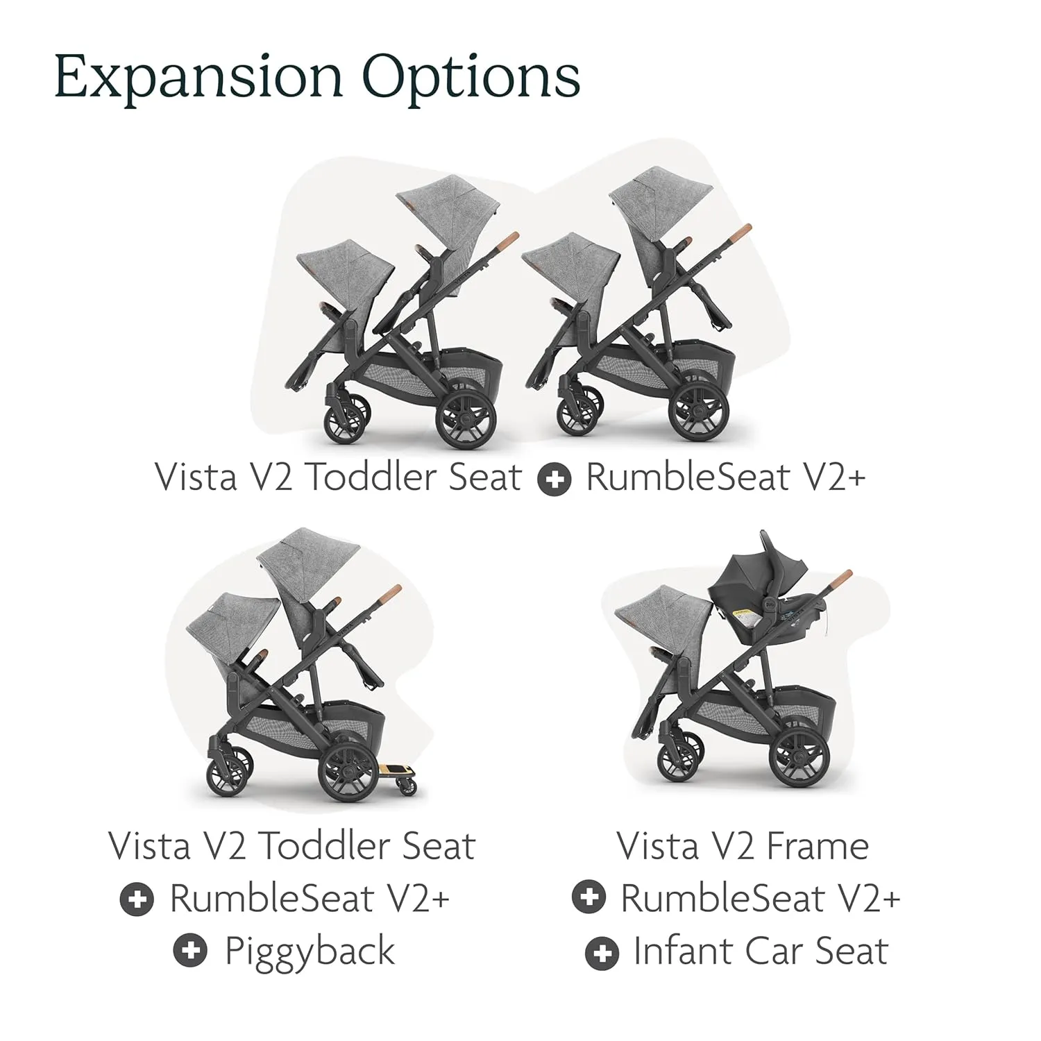 UPPAbaby RumbleSeat V2  Second Lower Seat/Compatible with Vista V2 and Vista V3 / Adapters, Bumper Bar, Bug Shield Included/Alice (Dusty Pink/Silver Frame/Saddle Leather)