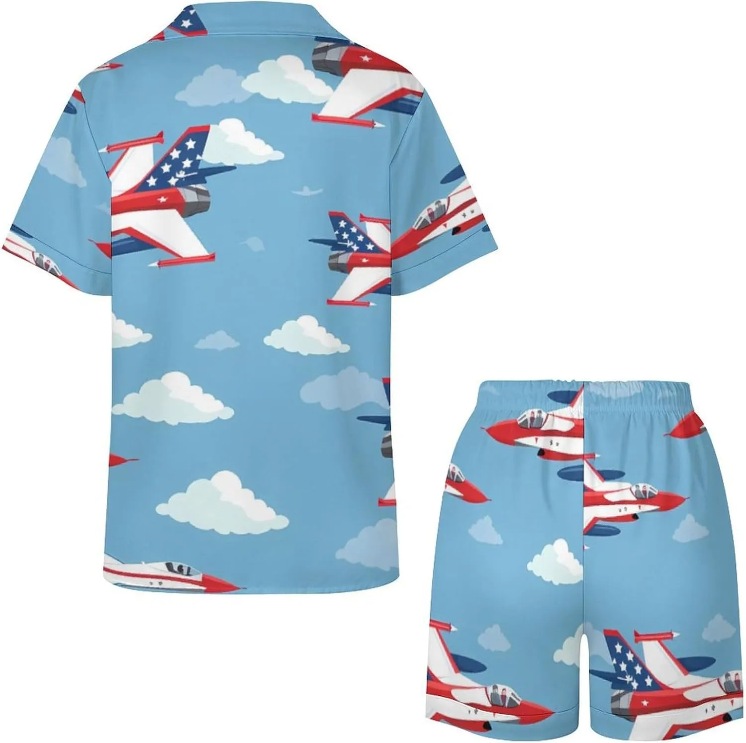 USA Fighter Planes Women's Satin Pajama Set Short Sleeve Button Down Sleepwear Loungewear Pj Set