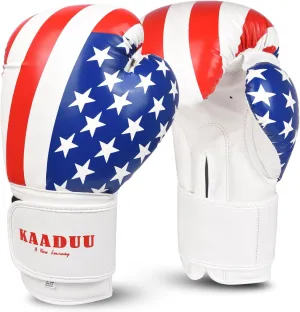 USA Flag Boxing Gloves for Men & Women, Boxing Training Gloves, Kickboxing Gloves, Sparring Punching Gloves, Heavy Bag Workout Gloves for Boxing, Muay Thai, American Flag Boxing Gloves