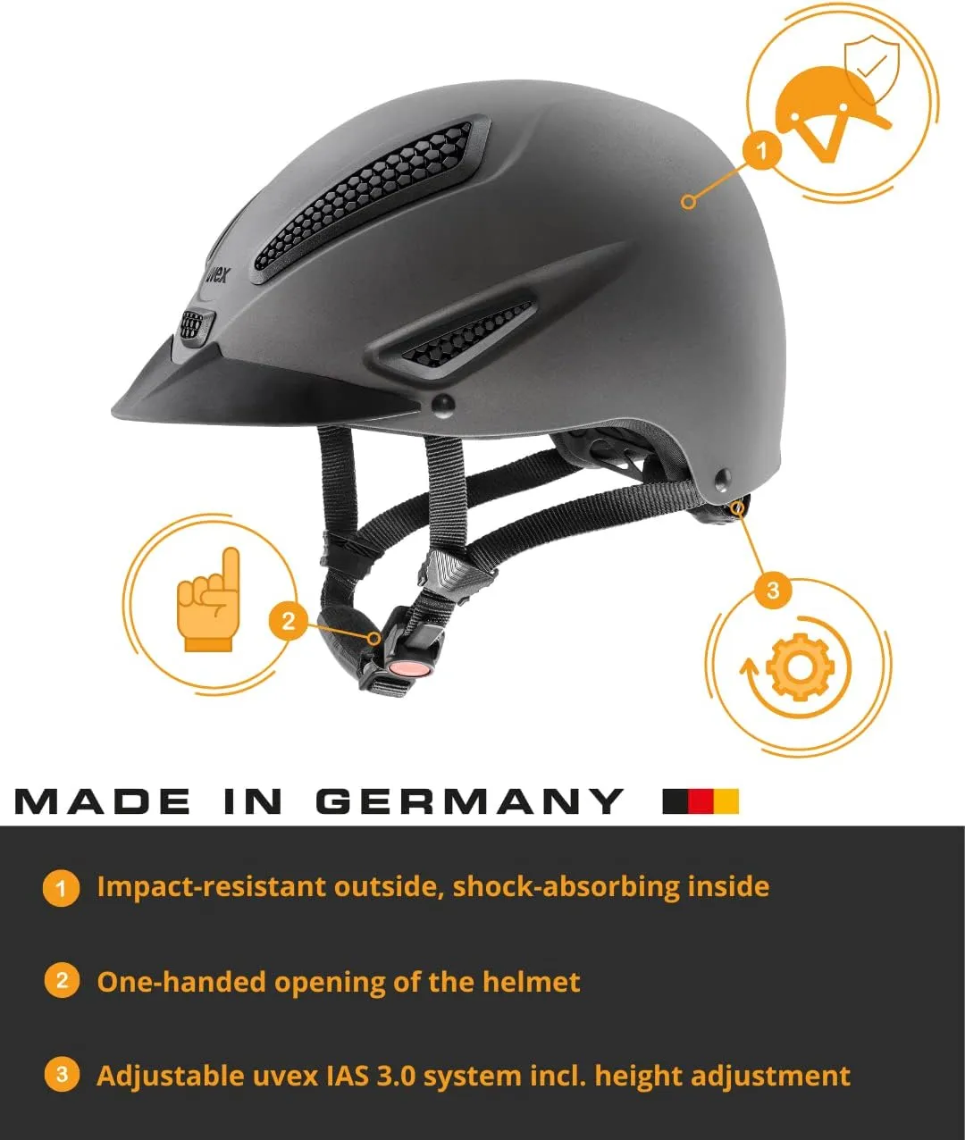 uvex perfexxion II Horse Riding Helmet for Women & Men, Anthracite - Adjustable & Excellent Ventilated Helmet