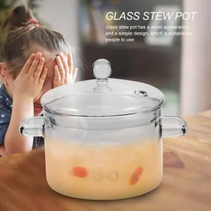 Vaguelly Glass Pots for Cooking: 1500ml Glass Saucepan with Cover Clear Glass Cooking Pot with Lid Cooking Stew Pot for Noodle Milk Soup, for Microwave and Stovetop