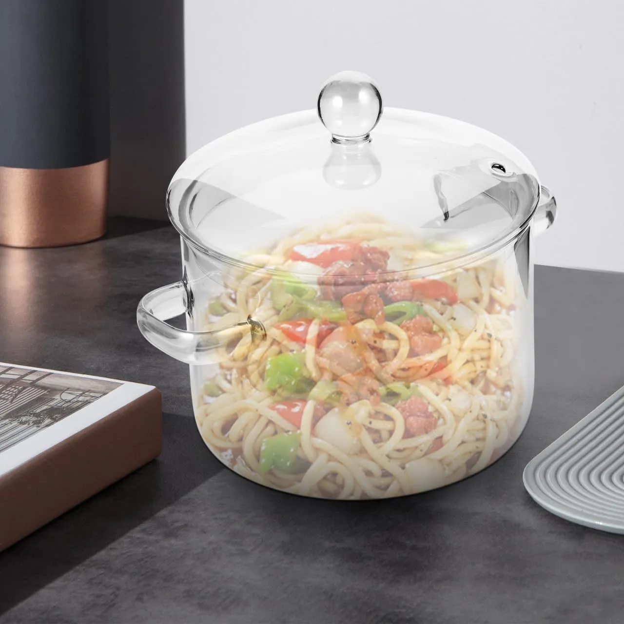 Vaguelly Glass Pots for Cooking: 1500ml Glass Saucepan with Cover Clear Glass Cooking Pot with Lid Cooking Stew Pot for Noodle Milk Soup, for Microwave and Stovetop