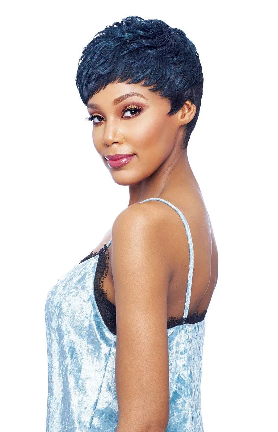 VANESSA Fashion Wig Premium Synthetic High Heat Fiber Short Length Wavy Style with Swept Bang Free Part Full Cap - KELA (TURQ)