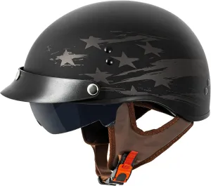 VCAN Cruiser Half Face Motorcycle Helmet with Drop-Down Sun Visor, Removable Peak and Quick Release Buckle
