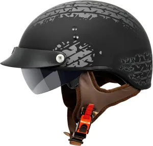 VCAN Cruiser Half Face Motorcycle Helmet with Drop-Down Sun Visor, Removable Peak and Quick Release Buckle