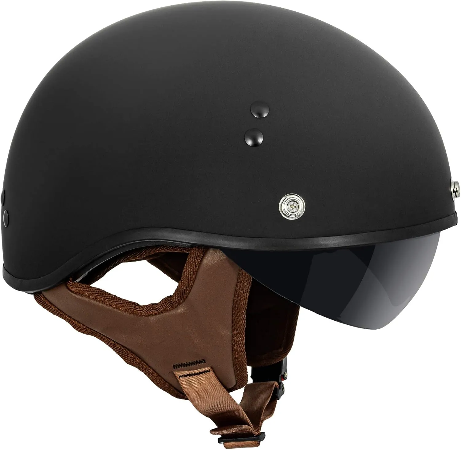 VCAN Cruiser Half Face Motorcycle Helmet with Drop-Down Sun Visor, Removable Peak and Quick Release Buckle