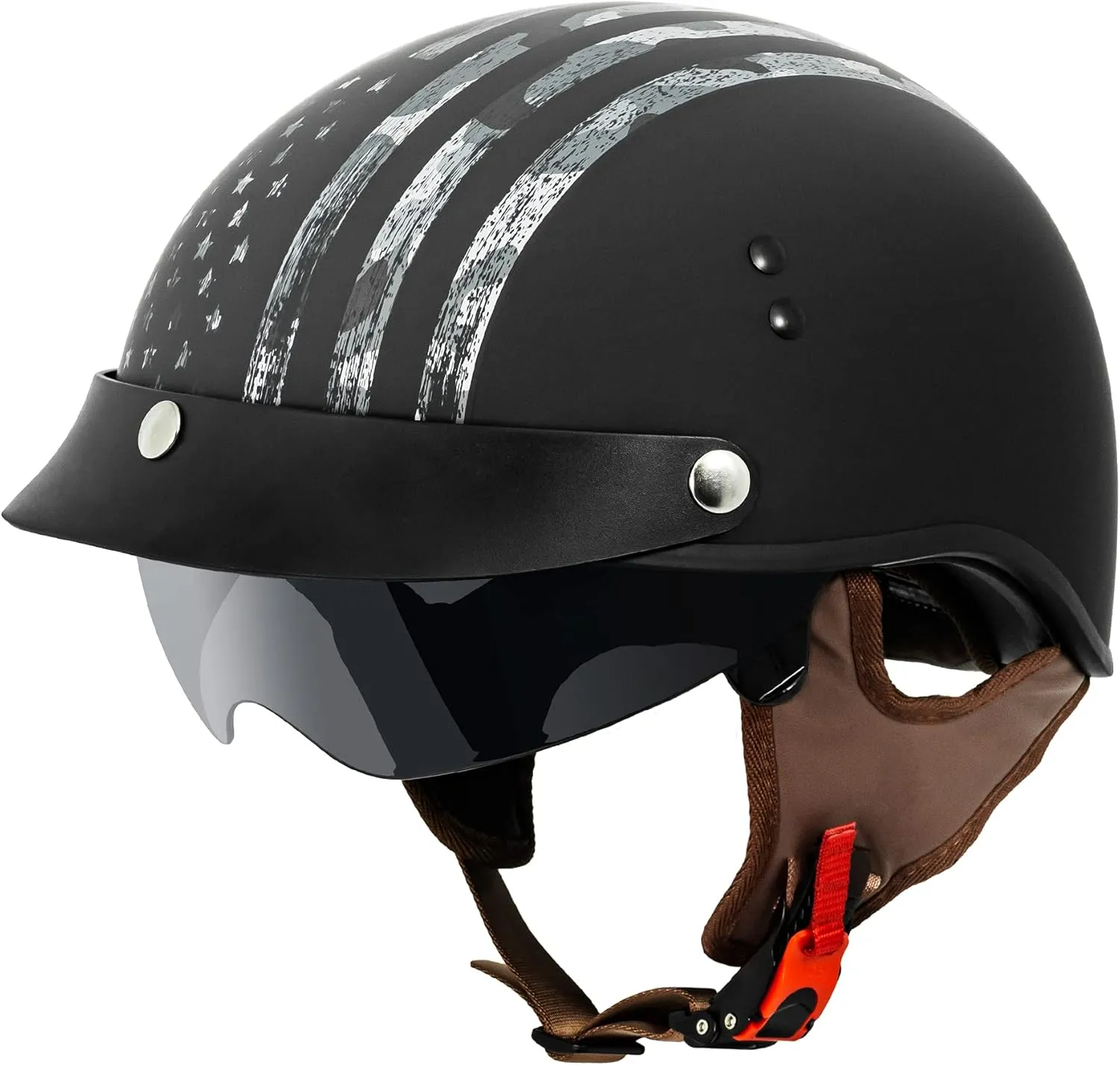 VCAN Cruiser Half Face Motorcycle Helmet with Drop-Down Sun Visor, Removable Peak and Quick Release Buckle