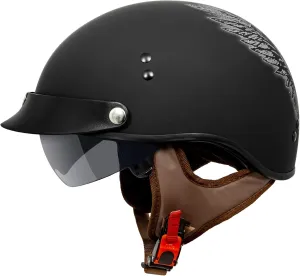 VCAN Cruiser Half Face Motorcycle Helmet with Drop-Down Sun Visor, Removable Peak and Quick Release Buckle
