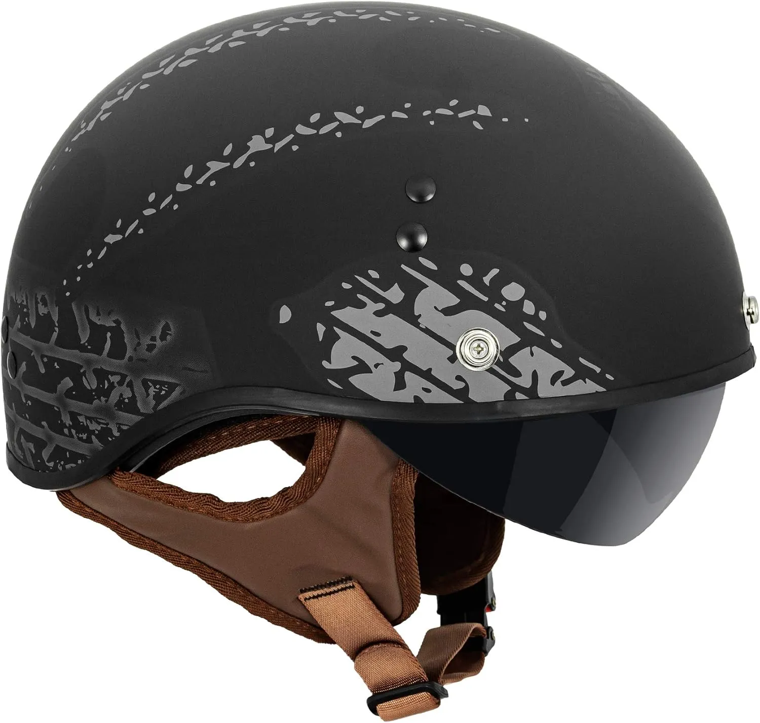 VCAN Cruiser Half Face Motorcycle Helmet with Drop-Down Sun Visor, Removable Peak and Quick Release Buckle