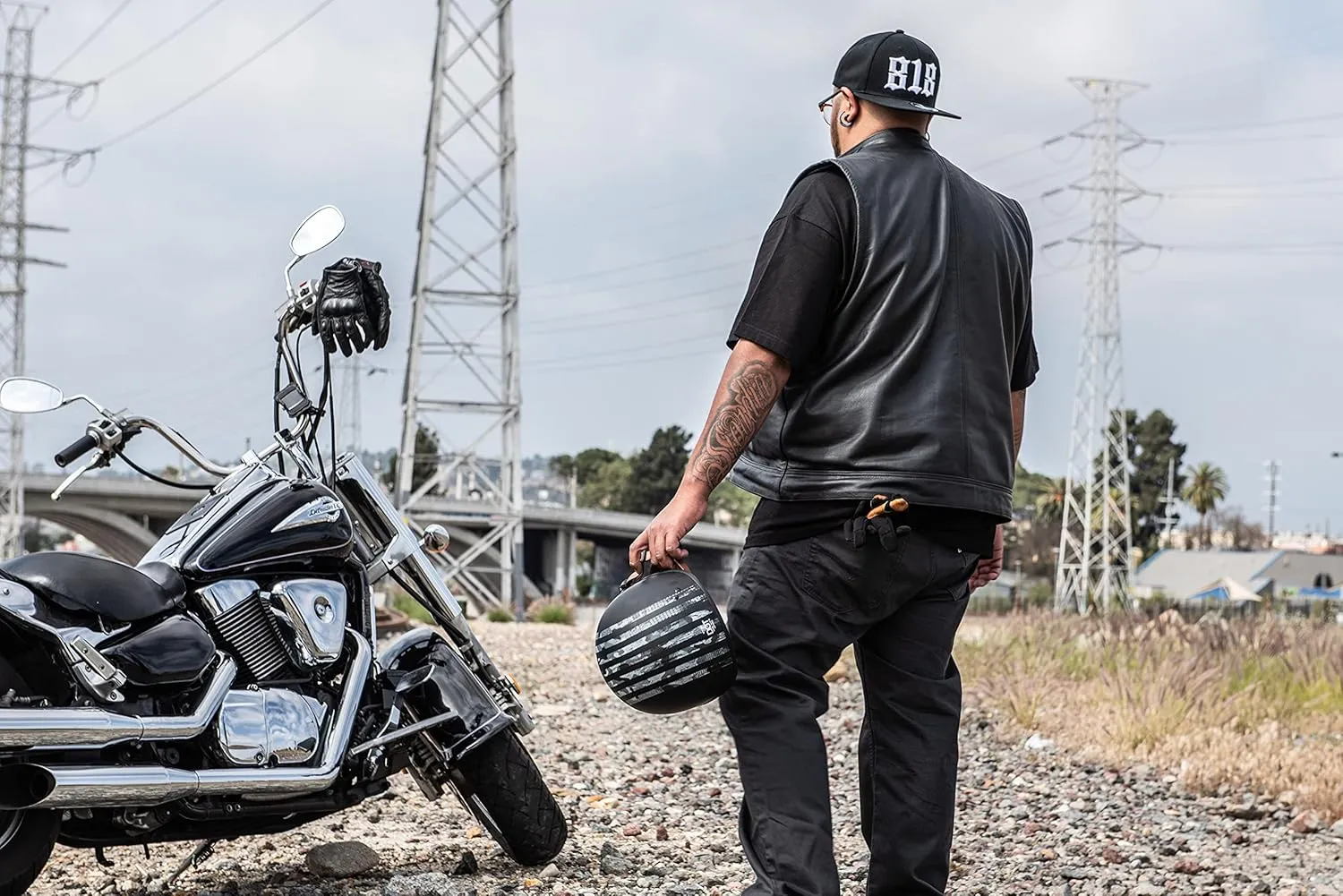 VCAN Cruiser Half Face Motorcycle Helmet with Drop-Down Sun Visor, Removable Peak and Quick Release Buckle