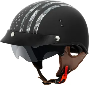 VCAN Cruiser Half Face Motorcycle Helmet with Drop-Down Sun Visor, Removable Peak and Quick Release Buckle