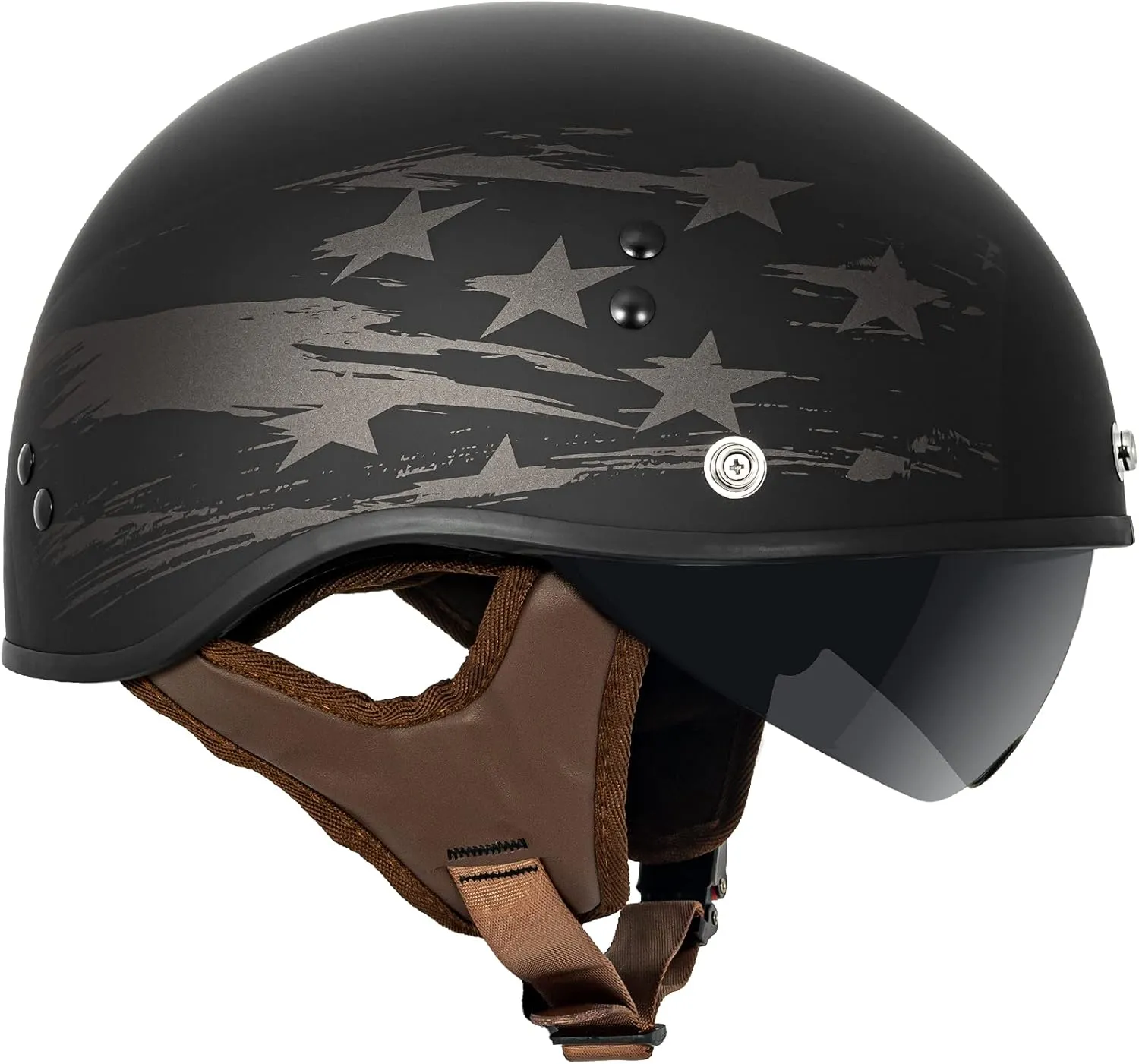 VCAN Cruiser Half Face Motorcycle Helmet with Drop-Down Sun Visor, Removable Peak and Quick Release Buckle