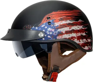VCAN Cruiser Half Face Motorcycle Helmet with Drop-Down Sun Visor, Removable Peak and Quick Release Buckle