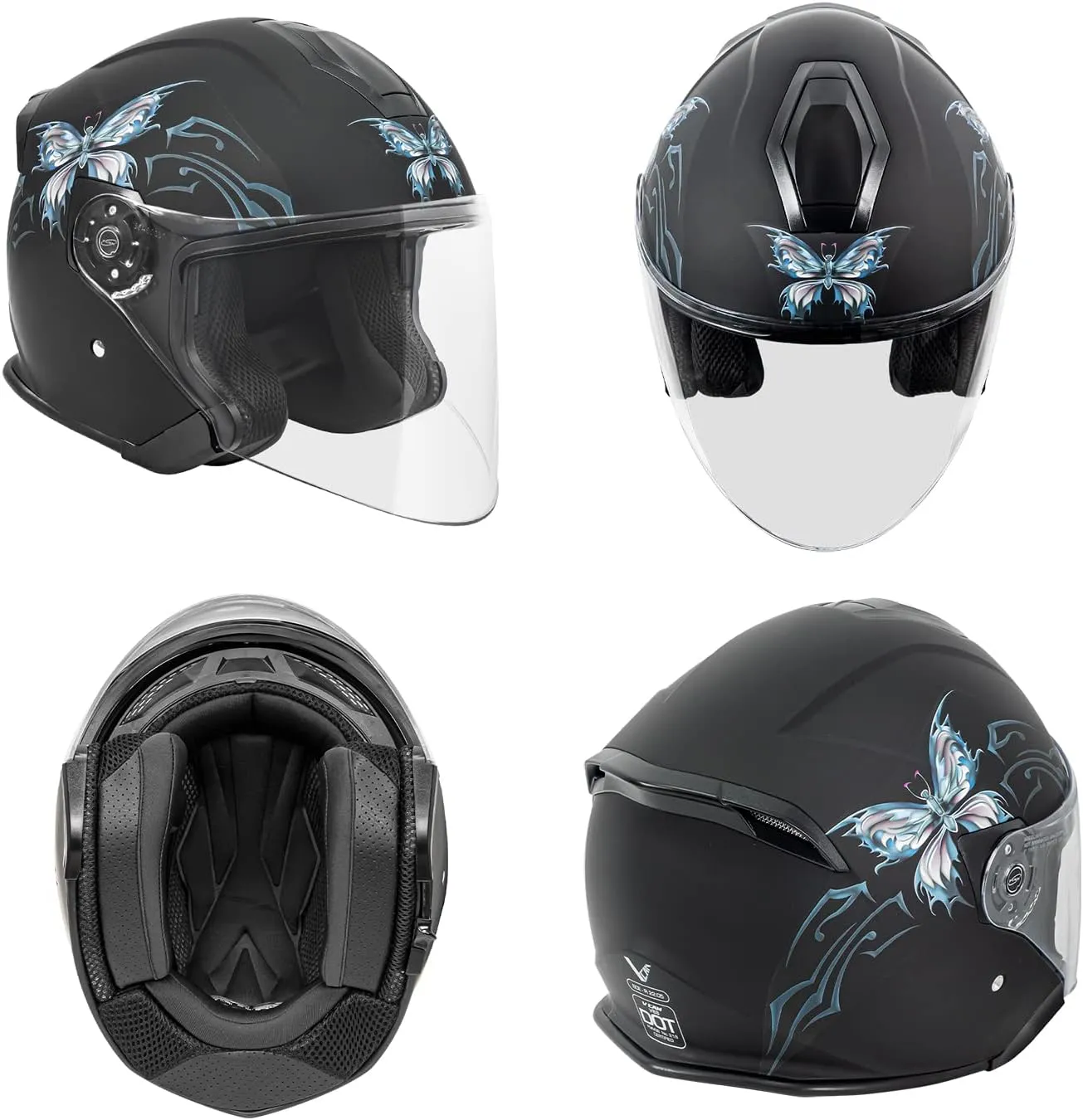VCAN V88 3/4 Open Face Motorcycle Scooter Helmet ECE & DOT Approved