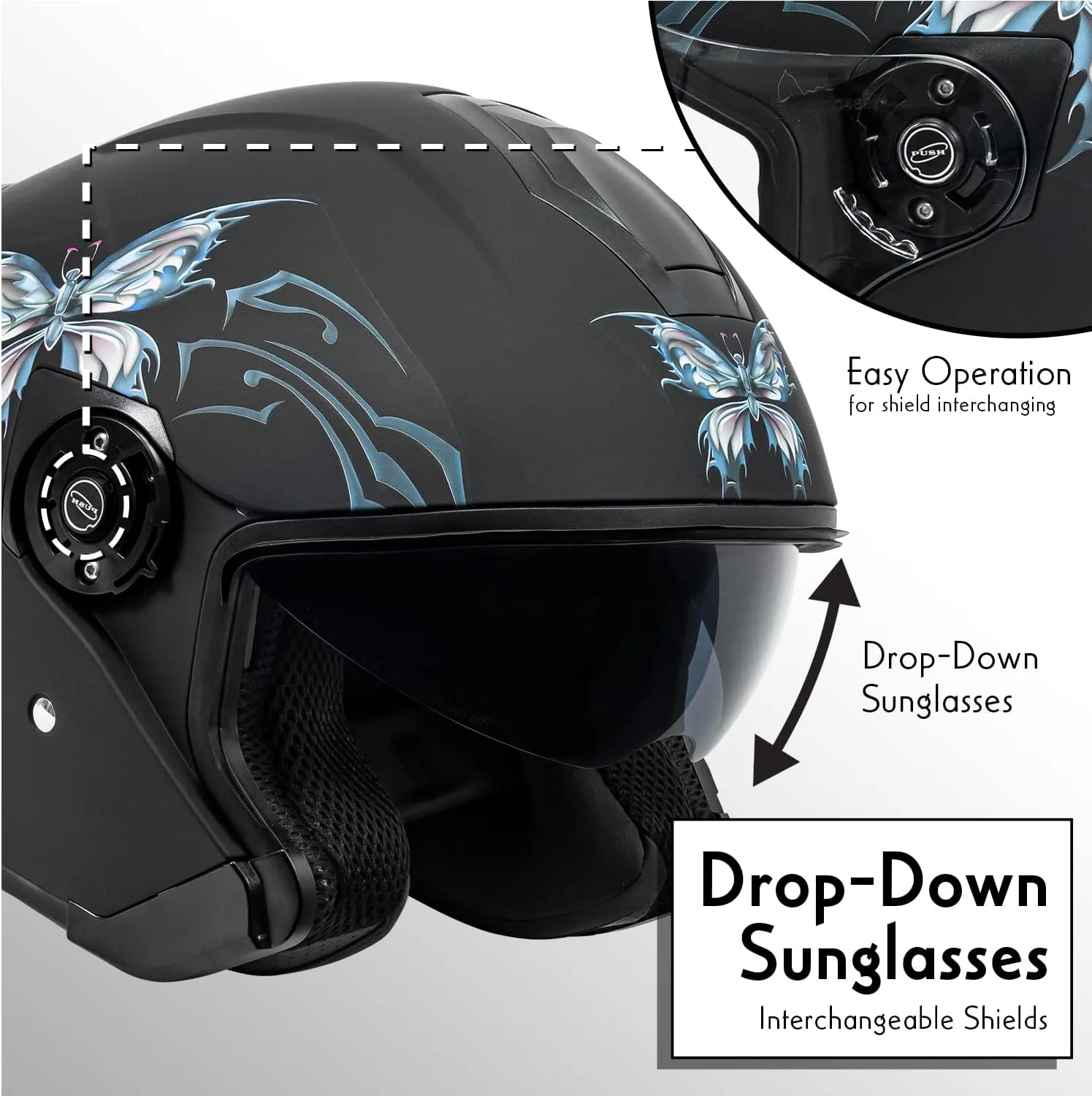 VCAN V88 3/4 Open Face Motorcycle Scooter Helmet ECE & DOT Approved