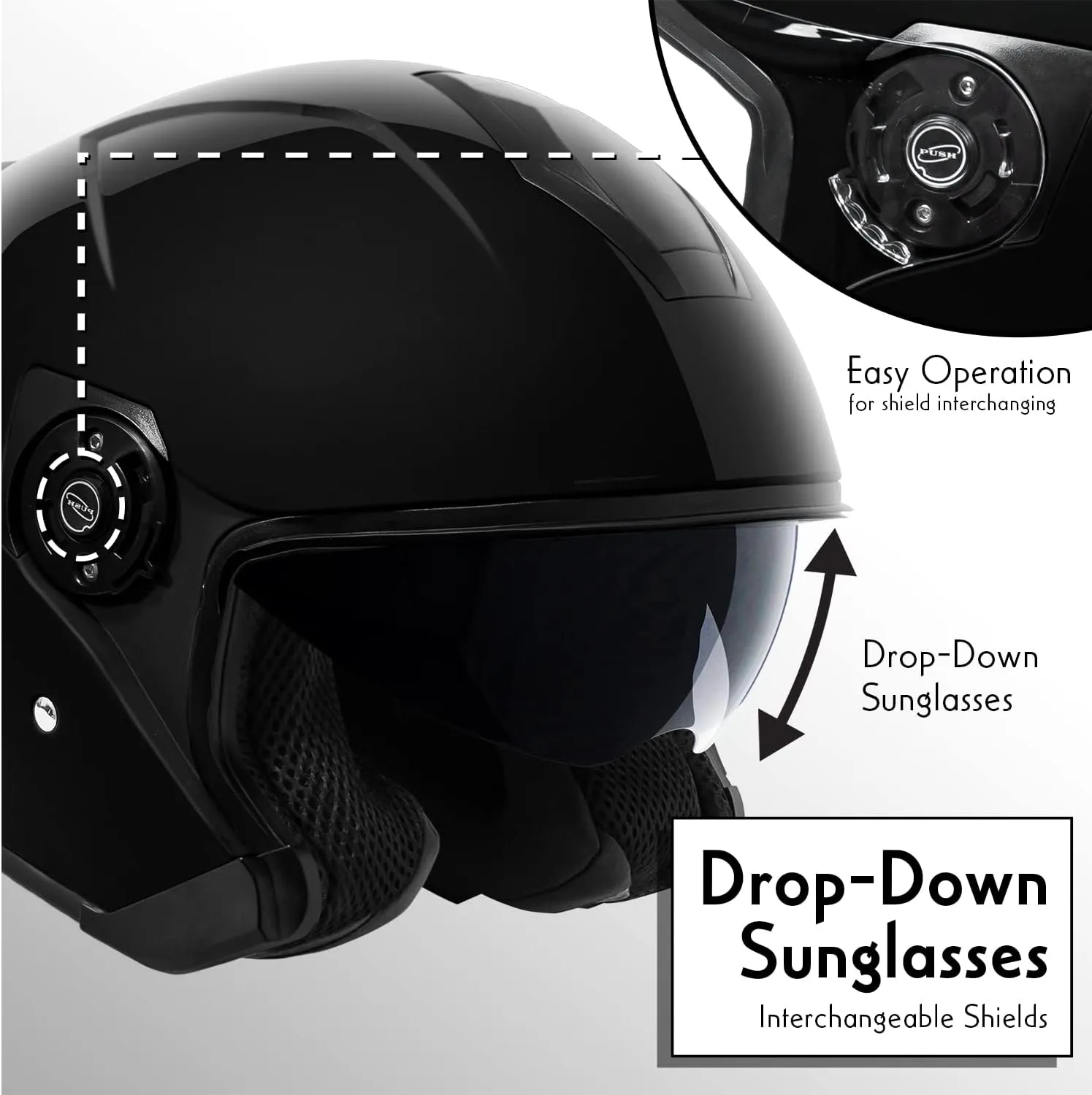 VCAN V88 3/4 Open Face Motorcycle Scooter Helmet ECE & DOT Approved