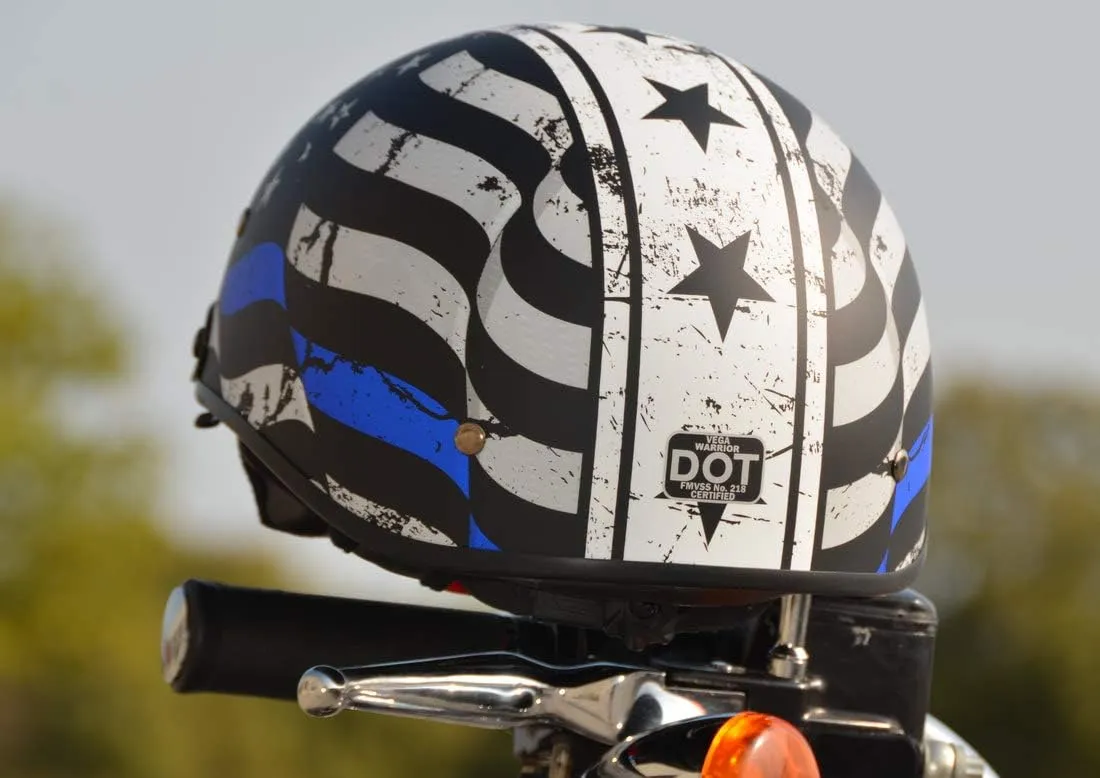 Vega Warrior Motorcycle Half Helmet with Sunshield/Adjustable Size Dial DOT Half Face Skull Cap for Bike Cruiser Chopper Moped Scooter ATV