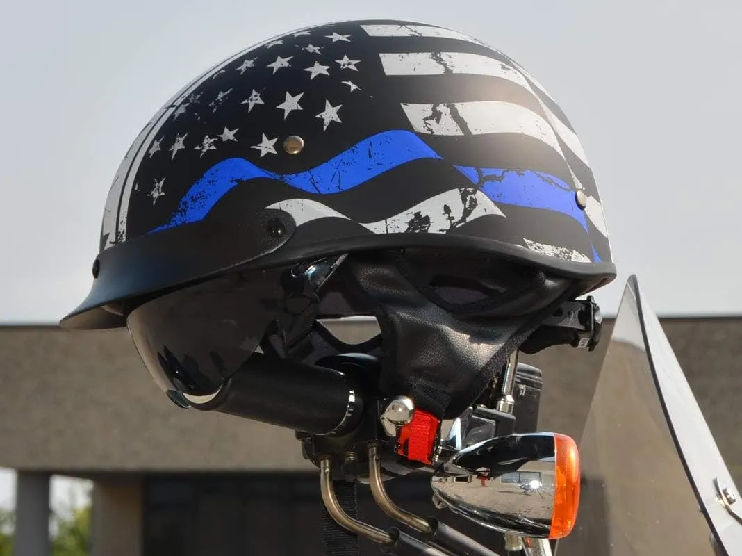 Vega Warrior Motorcycle Half Helmet with Sunshield/Adjustable Size Dial DOT Half Face Skull Cap for Bike Cruiser Chopper Moped Scooter ATV