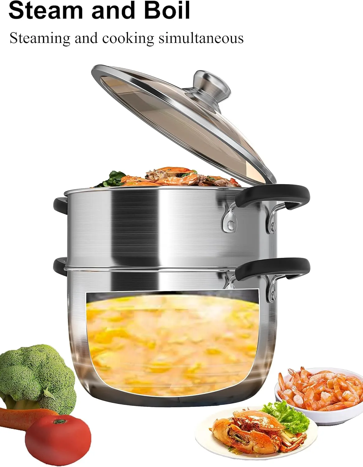VENTION Small Vegetable Steamer Pot 8.7 Inch, 5-Ply Thick Stainless Steel Steamer for Cooking, 3.3 QT Stove Top Steam Pot(22cm)