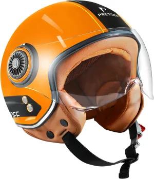 Vespa Helmet DOT Approved, Open Face Motorcycle Helmet with Visor, Adults Retro Moped Helmets for Men Women, Vintage Half Face Motorcycle Helmet for Scooter Chopper Cruiser, PT-AIR 02, Orange